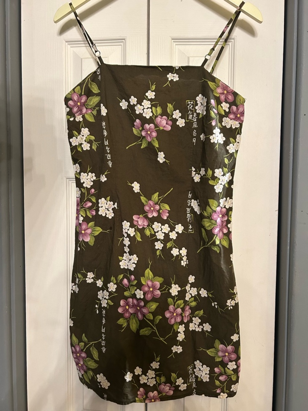 No Boundaries Olive Green Floral Slip Dress with Pink Blooms